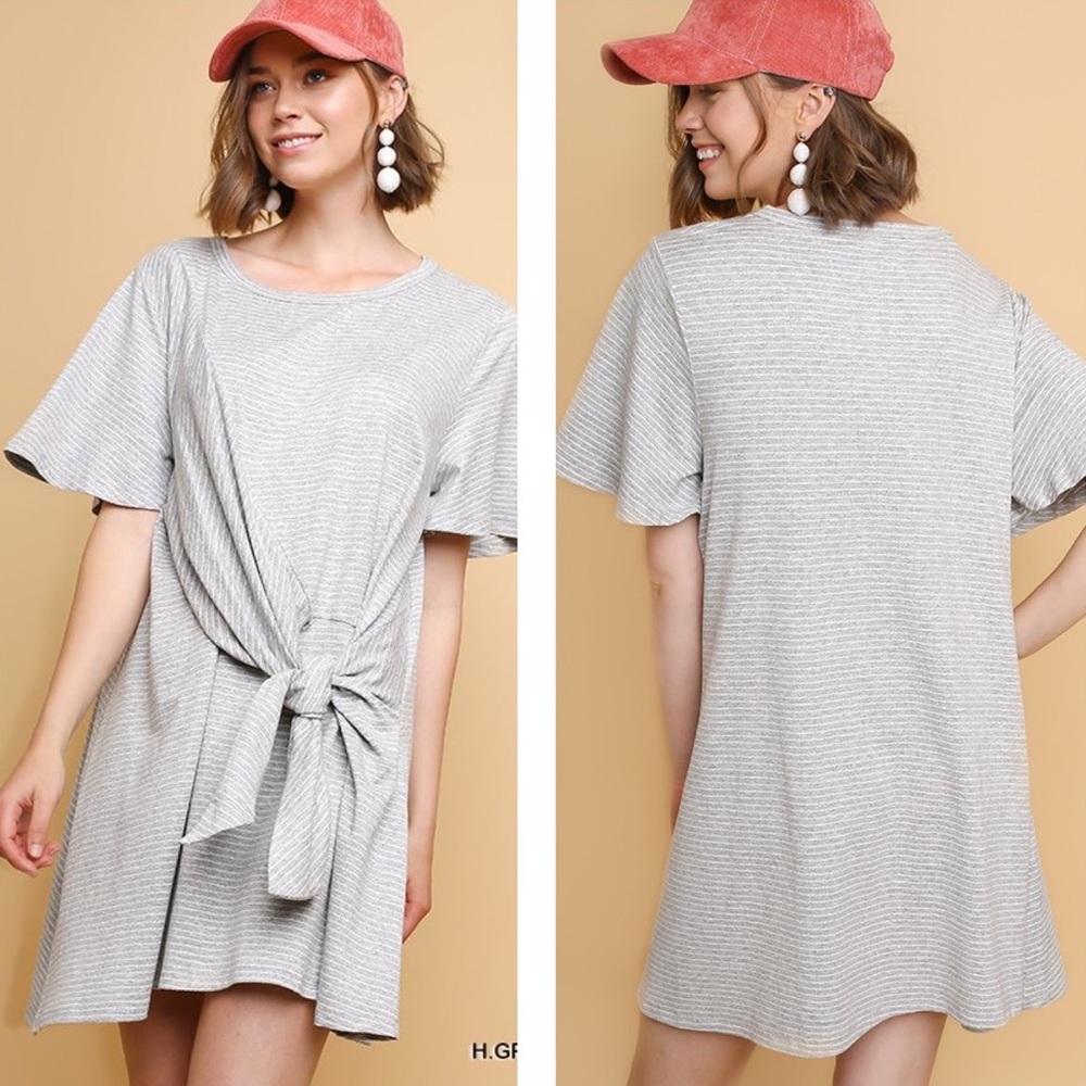 Tunic Mini Gray Striped Relax Fit Dress Size Small NWT
